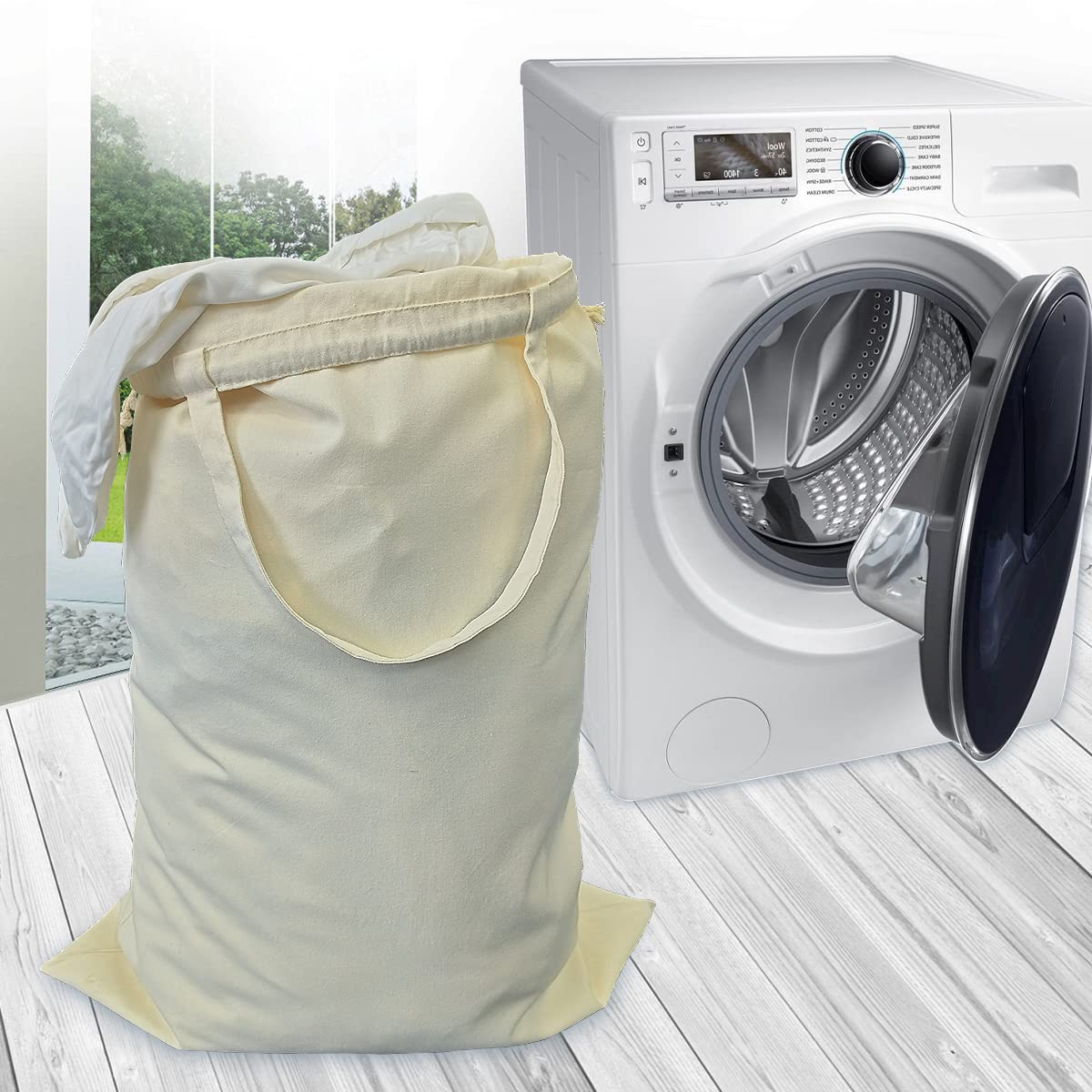 2 Pack Cotton Laundry Bag with Handles & Drawstring Closure HLC071