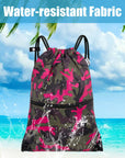 Drawstring Backpack Sports Gym Bag With Multi Pockets PinkGreen Camo HLC004