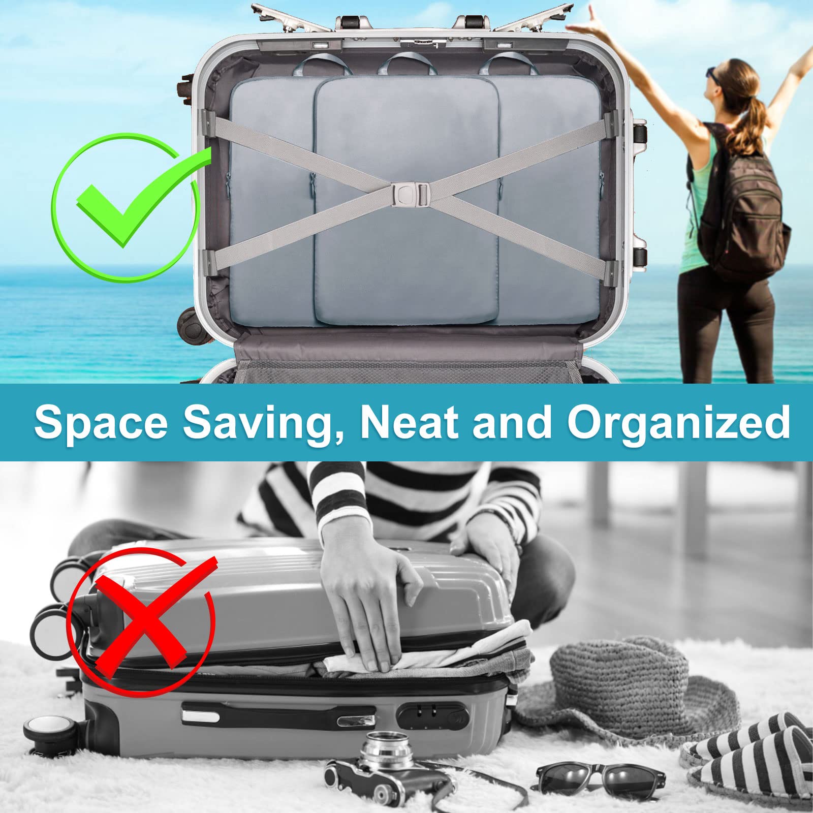 2 Pack Expandable Compression Packing Cubes for Travel, Storage Bag Luggage Grey2 HLC069