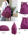 Drawstring Backpack Sports Gym Bag With Multi Pockets Purple HLC049