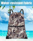 Drawstring Backpack Sports Gym Bag With Multi Pockets Brown Camo HLC004