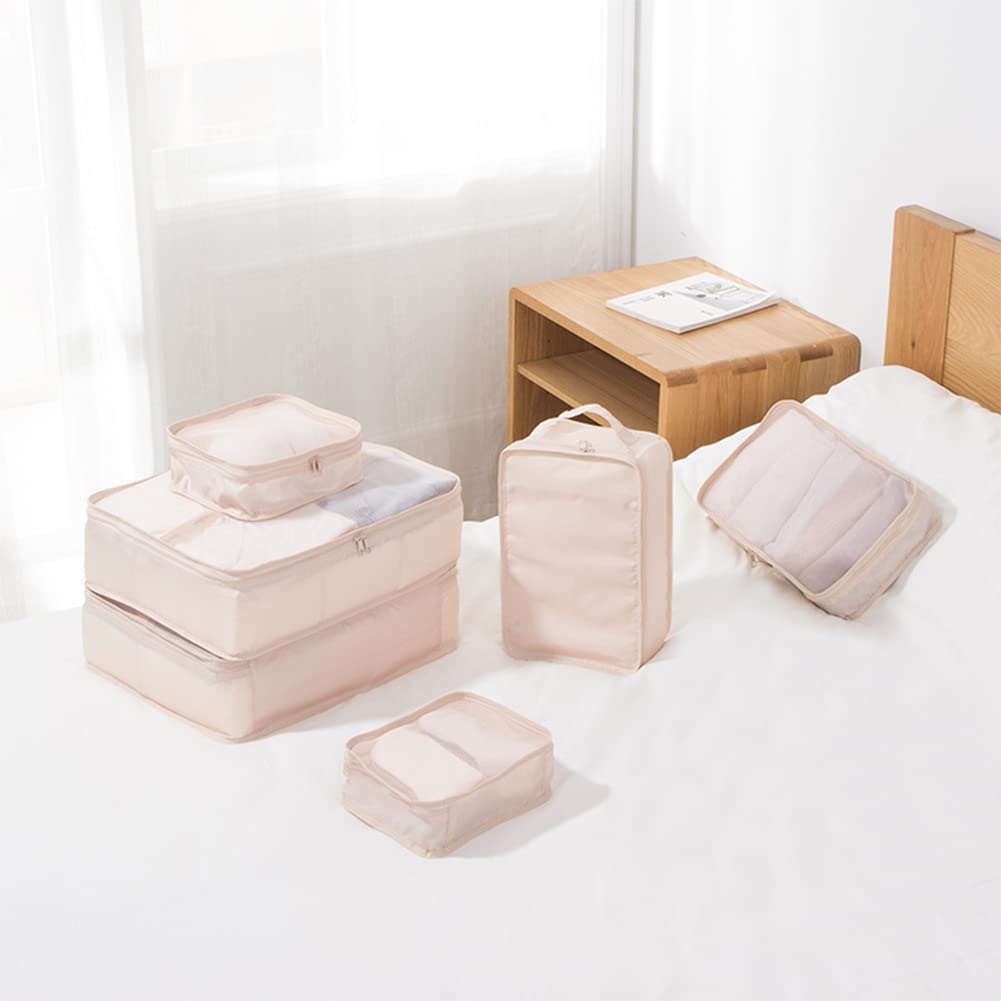6 Set Travel Packing cubes luggage Organizer Waterproof Shoe Bag Cream  HLC019
