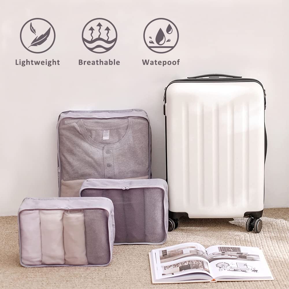 3 Set Waterproof Packing cubes for Travel luggage Lightweight Cubes Grey HLC081
