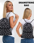 Drawstring Backpack Bag Sport Gym Sackpack Black Background White Dog Paw Prin HLC001