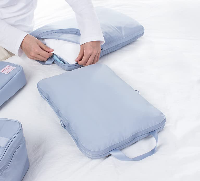 2 Pack Expandable Compression Packing Cubes for Travel, Storage Bag Luggage Dusty Blue HLC069