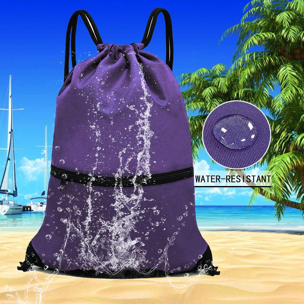 Outdoor Sport Gym Sack Waterproof Drawstring Backpack Bag Purple HLC001