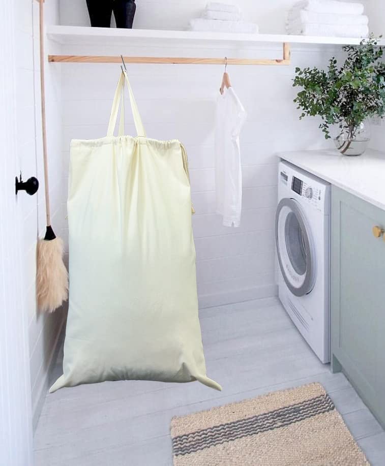 2 Pack Cotton Laundry Bag with Handles &amp; Drawstring Closure HLC071