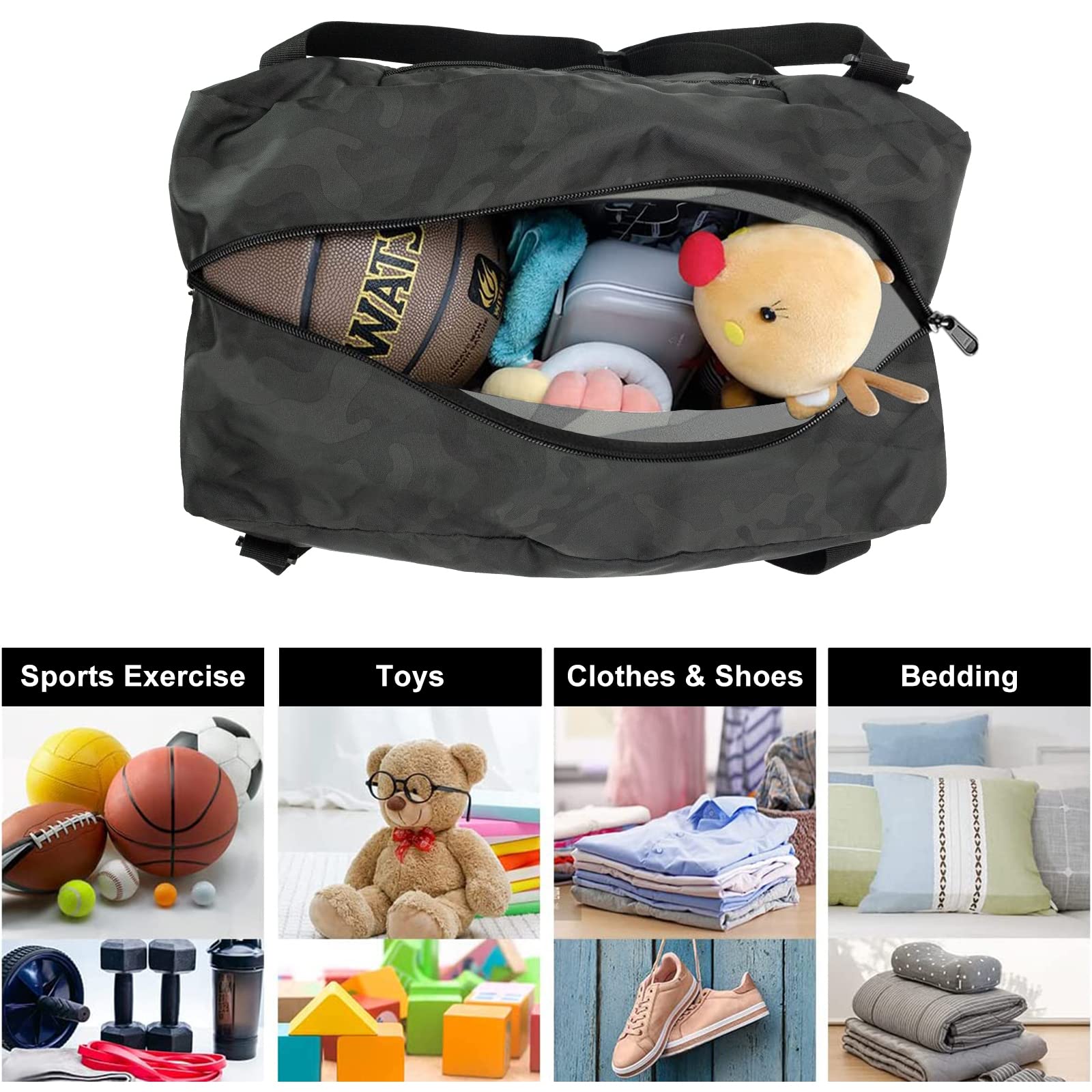 Foldable Travel Duffel Bag For Women & Men Luggage Great for Gym (midnight camo) HLC008