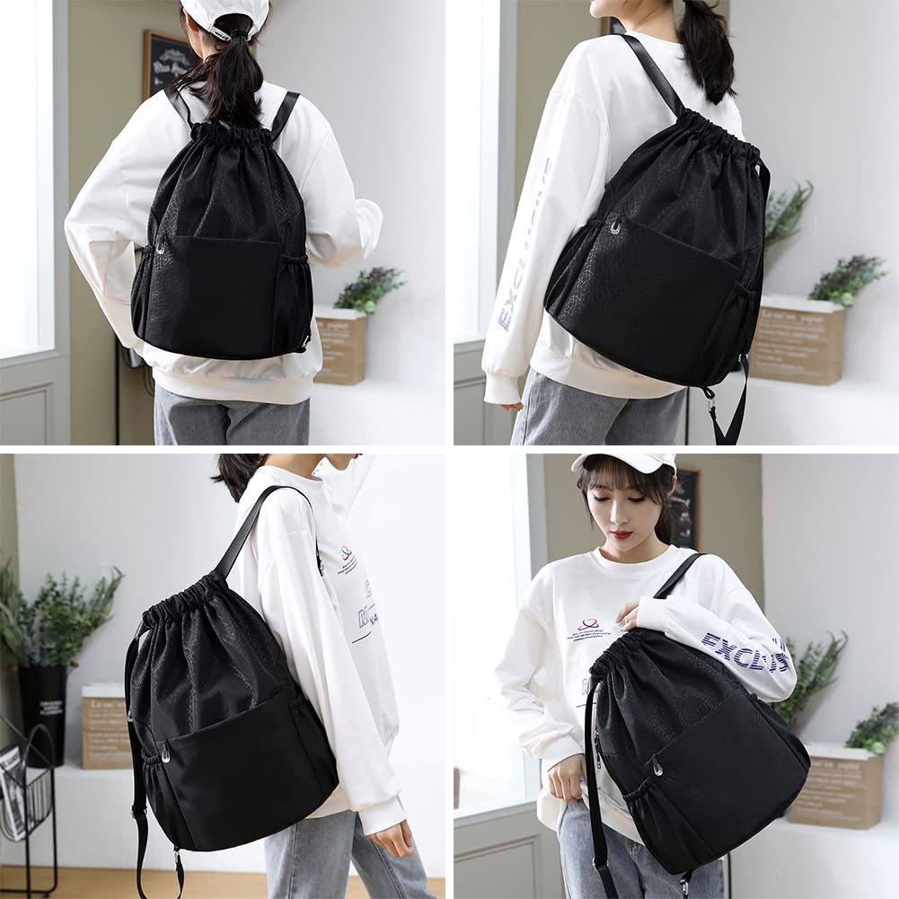 Drawstring Backpack Sports Gym Bag With Multi Pockets  HLC040
