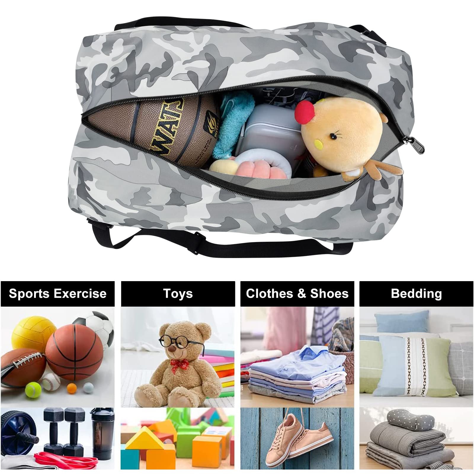 Foldable Travel Duffel Bag For Women & Men Luggage Great for Gym (arctic camo) HLC008