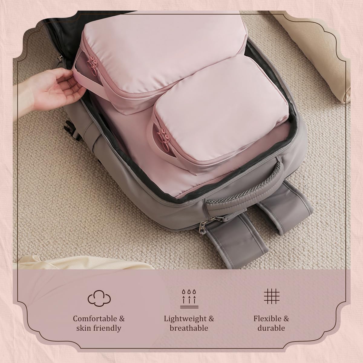 Compression Packing Cubes for Backpack Pink 3Pcs HLC092