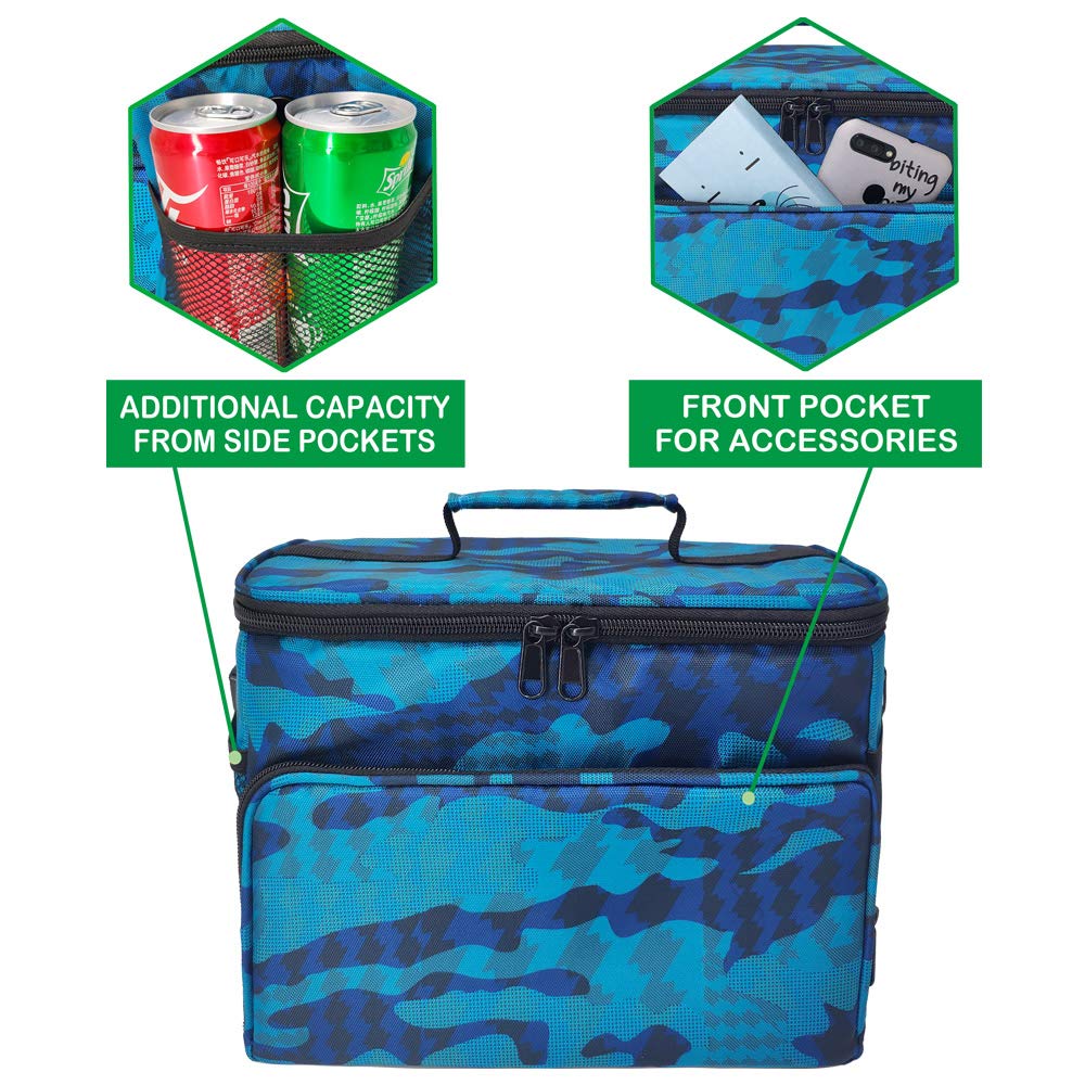 Reusable Insulated Cooler Lunch Bag Leakproof Meal Lunch Box with Multi-Pockets Blue Camo L HLC027