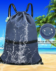 Outdoor Sport Gym Sack Waterproof Drawstring Backpack Bag Navy Blue HLC001