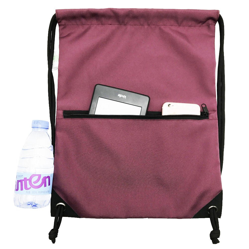 Outdoor Sport Gym Sack Waterproof Drawstring Backpack Bag Burgundy HLC001