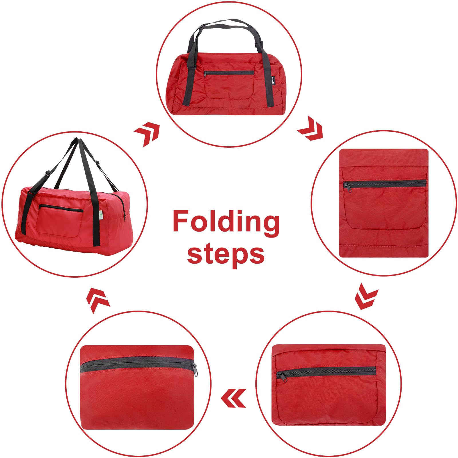 Foldable Travel Duffel Bag For Women & Men Luggage Great for Gym (Red) HLC008