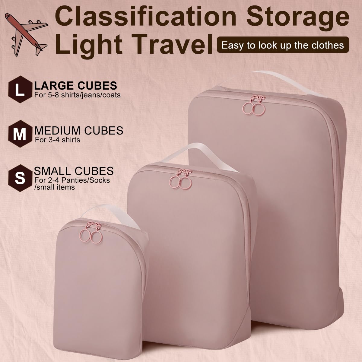 Compression Packing Cubes for Backpack Pink 3Pcs HLC092
