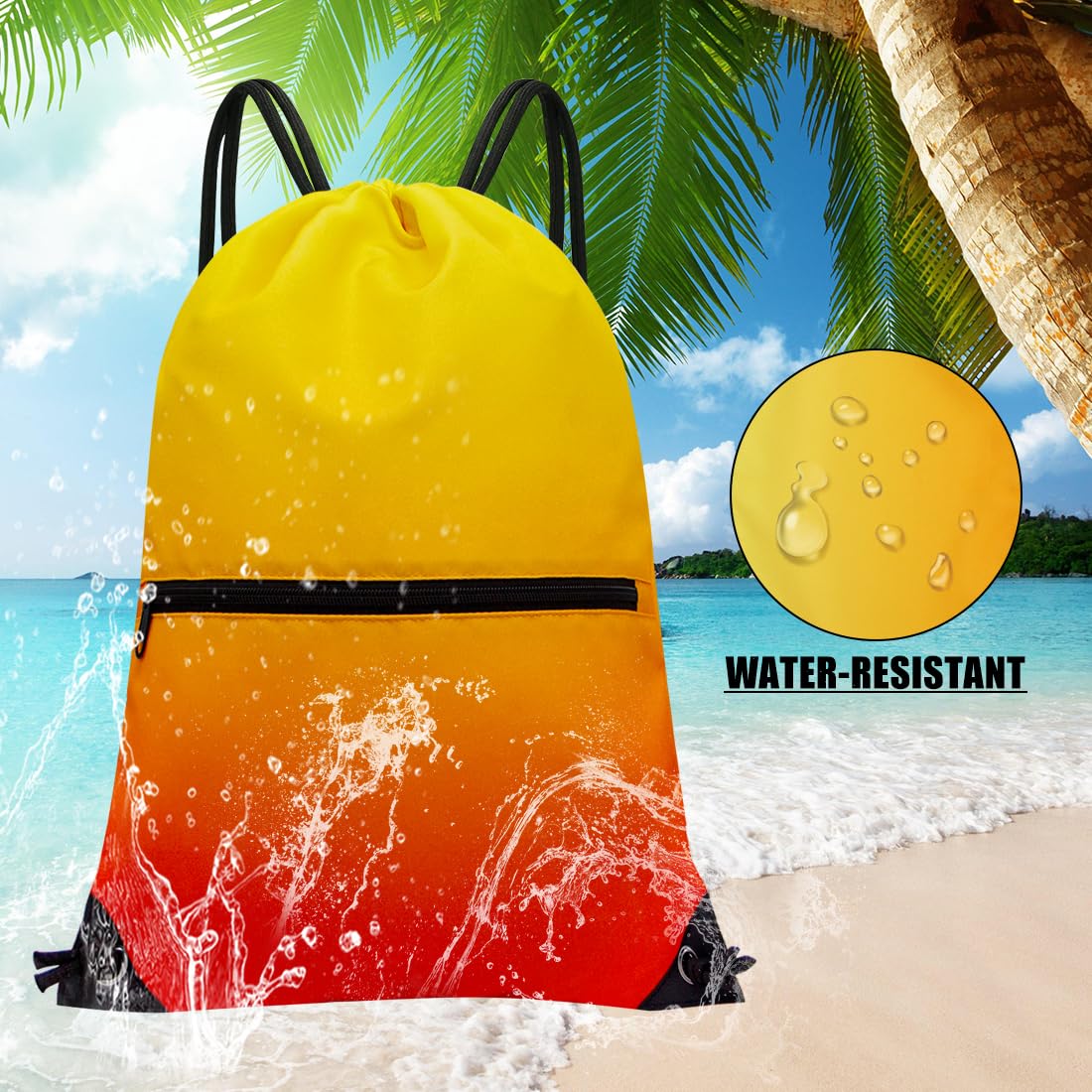 Drawstring Backpack Bag Sport Gym Sackpack Gradient Orange and Yellow HLC001