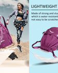 Drawstring Backpack Sports Gym Bag With Multi Pockets Purple HLC049