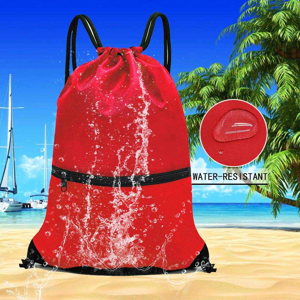 Drawstring Backpack Bag Sport Gym Sackpack Red HLC001
