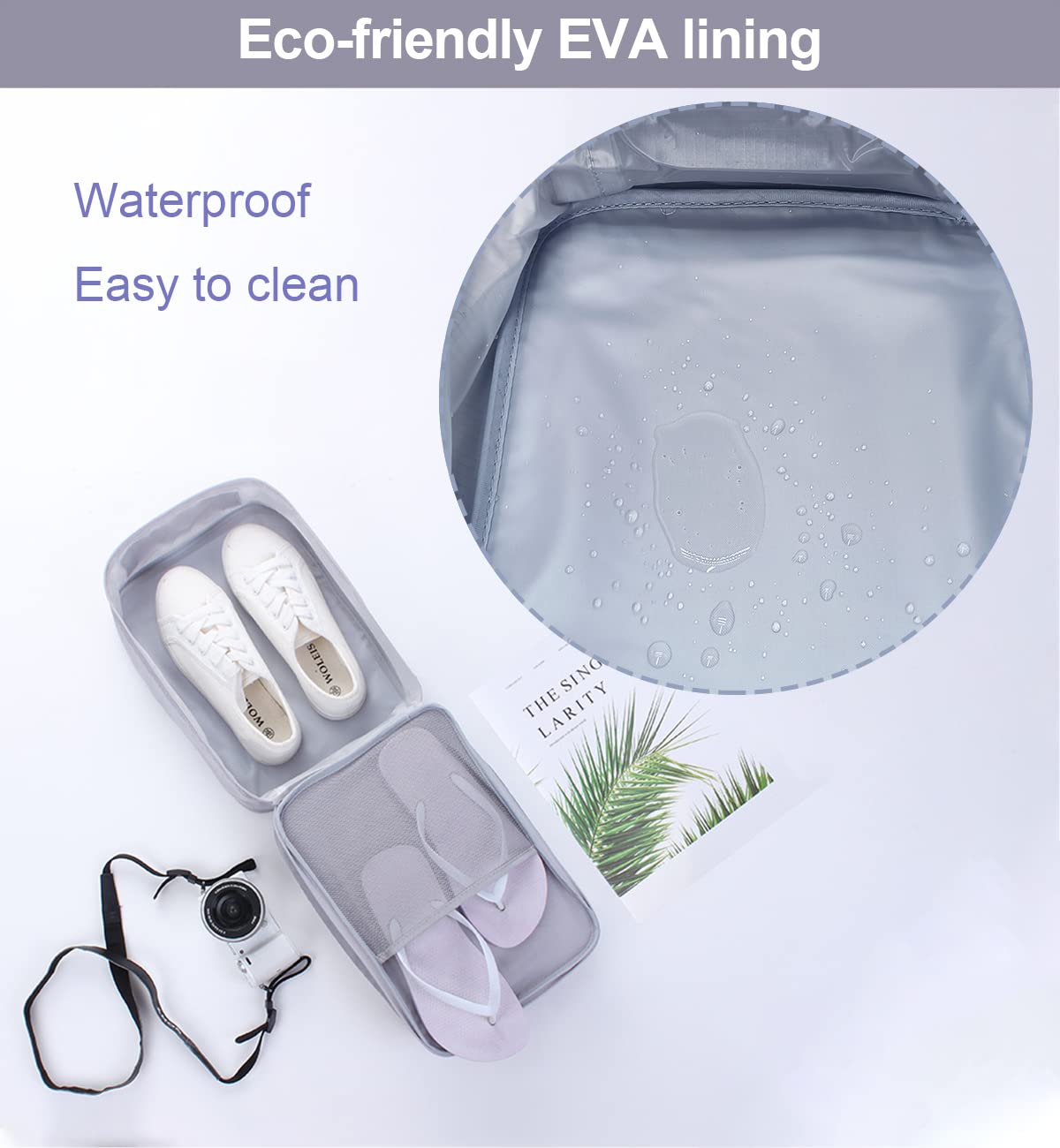 Shoe Bag for Travel Holds 3 Pair of Shoes with Zipper Grey HLC064