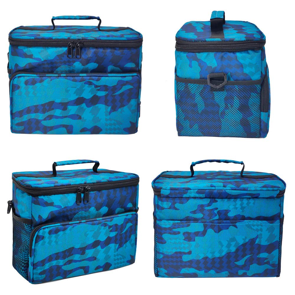 Reusable Insulated Cooler Lunch Bag Leakproof Meal Lunch Box with Multi-Pockets Blue Camo L HLC027
