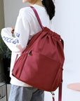 Drawstring Backpack Sports Gym Bag With Multi Pockets Red  HLC040