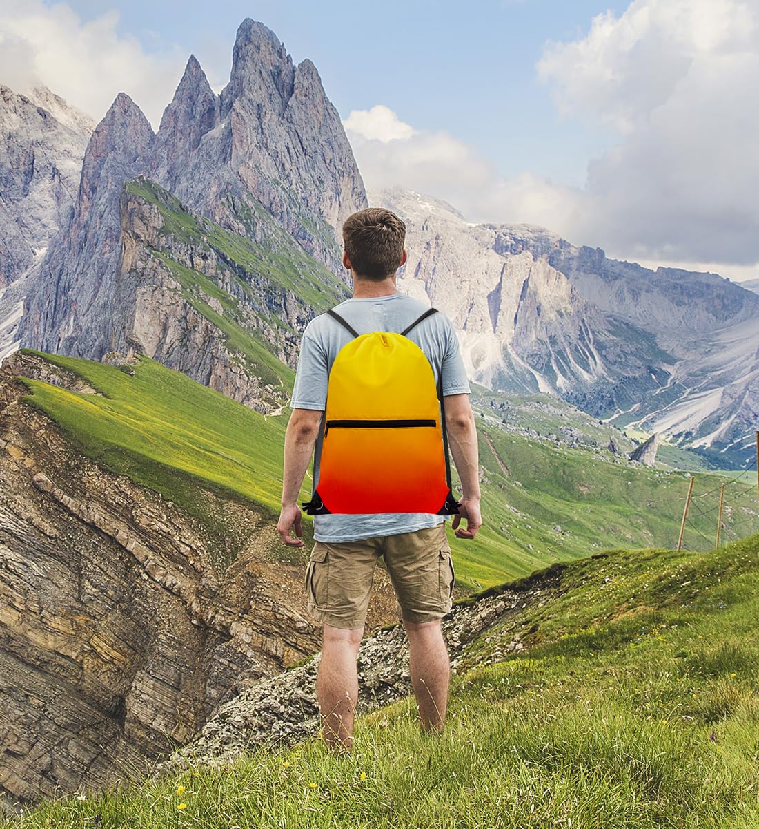 Drawstring Backpack Bag Sport Gym Sackpack Gradient Orange and Yellow HLC001
