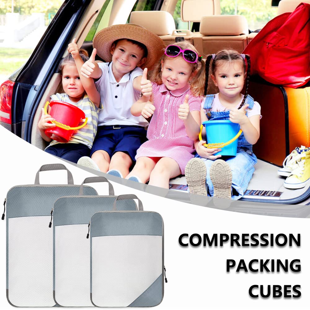 3 Pack Expandable Compression Packing Cubes for Travel, Storage Bag Luggage Mesh Grey Mesh3 HLC079