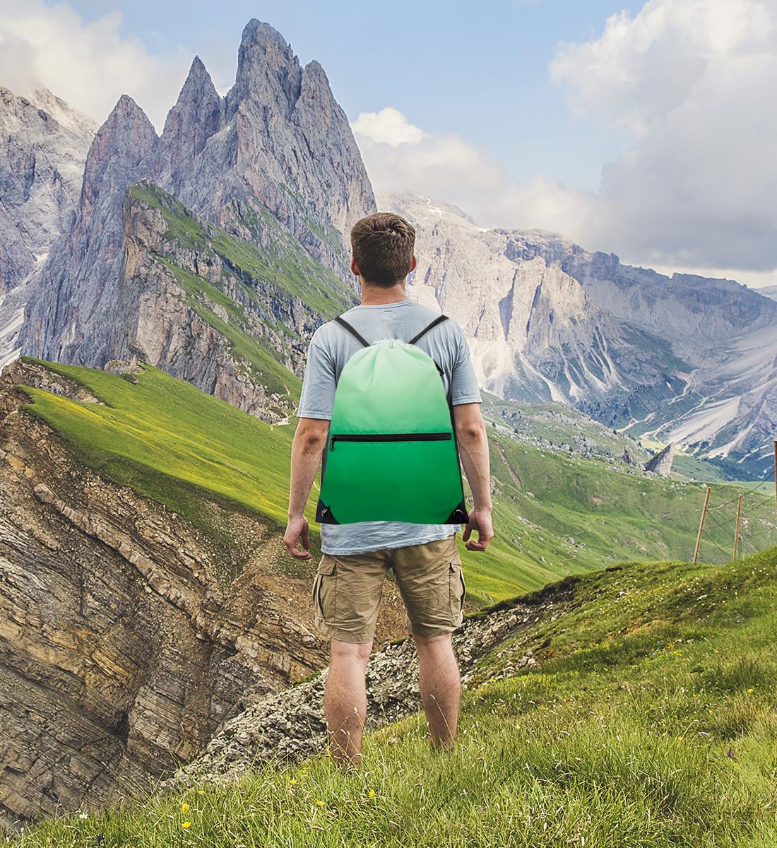 Drawstring Backpack Bag Sport Gym Sackpack Gradient Gradient Green HLC001