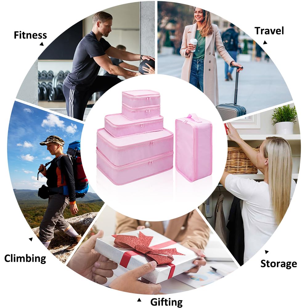 6 Set Travel Packing cubes luggage Organizer Waterproof Shoe Bag Pink  HLC019
