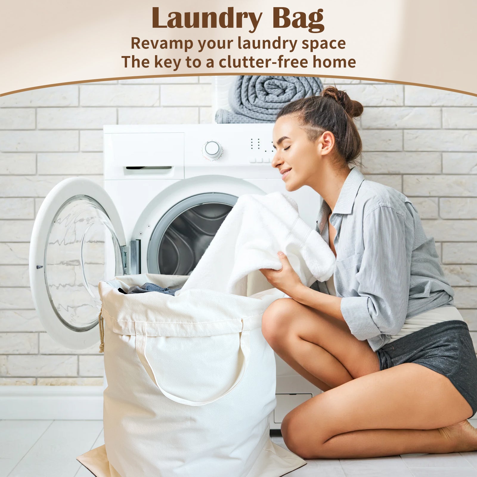 Canvas Laundry Bag , Thick Canvas Laundry Bag with Handles &amp; Drawstring, Extra Large Heavy Duty Washable Basket Liner Hamper Liner Storage Sack (Beige, HLC071 2 Pack)