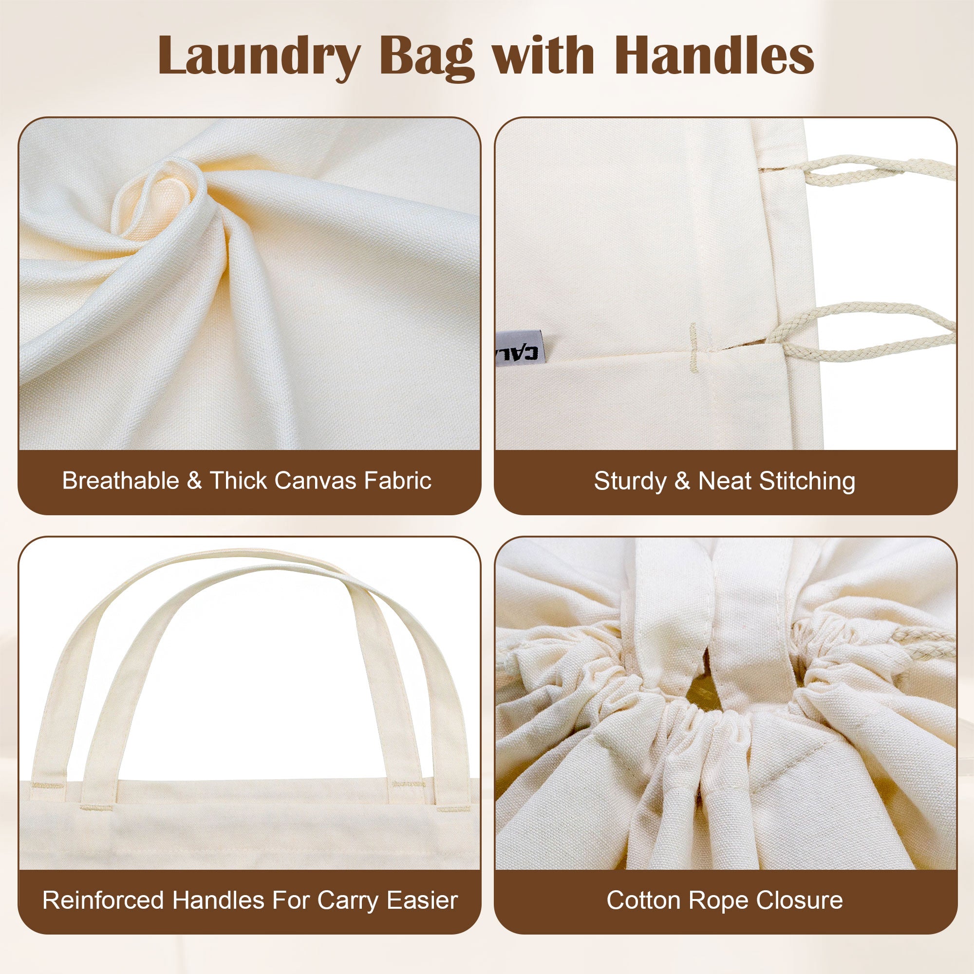 Canvas Laundry Bag , Thick Canvas Laundry Bag with Handles &amp; Drawstring, Extra Large Heavy Duty Washable Basket Liner Hamper Liner Storage Sack (Beige, HLC071 2 Pack)