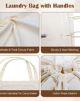 Canvas Laundry Bag , Thick Canvas Laundry Bag with Handles & Drawstring, Extra Large Heavy Duty Washable Basket Liner Hamper Liner Storage Sack (Beige, HLC071 2 Pack)