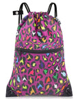 Drawstring Backpack Sports Gym Bag With Multi Pockets Leopard print