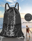 Outdoor Sport Gym Sack Waterproof Drawstring Backpack Bag black HLC001