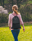 Outdoor Sport Gym Sack Waterproof Drawstring Backpack Bag black HLC001