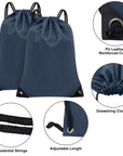 2PCS Drawstring Bags Bulk, String Backpack Navy Blue HRS10