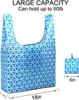 5 Pack Foldable Shoping Bags Tote Bulk Nylon Bags with Handles A Blue