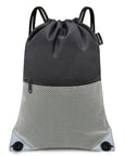 HOLYLUCK Drawstring Backpack Gym Sports Bag with Front mesh zipper Pocket (black and grey) HLC402