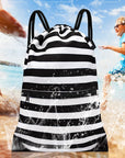 Drawstring Backpack Bag Sport Gym Sackpack Black and White Stripe HLC001