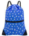 Drawstring Backpack Bag Sport Gym Sackpack Blue Background White Dog Paw Prin HLC001