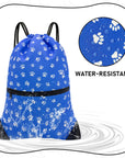 Drawstring Backpack Bag Sport Gym Sackpack Blue Background White Dog Paw Prin HLC001