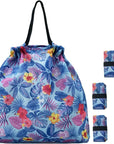 5 Pack Drawstring Foldable Shopping Nylon Bags Blue Tropical HRS03