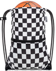 CALACH Drawstring Backpack Bag Sport Gym Sackpack White Grid HLC001