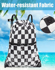 CALACH Drawstring Backpack Bag Sport Gym Sackpack White Grid HLC001