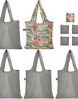 5 Pack Tote Bags Bulk Nylon Bags Grey Pink Flamingo