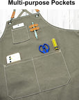 Kitchen Chef Apron 6 Pockets Gray green HLC062