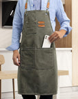 Kitchen Chef Apron 6 Pockets Gray green HLC062