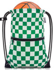 CALACH Drawstring Backpack Bag Sport Gym Sackpack White and Green Grid HLC001