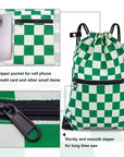 CALACH Drawstring Backpack Bag Sport Gym Sackpack White and Green Grid HLC001